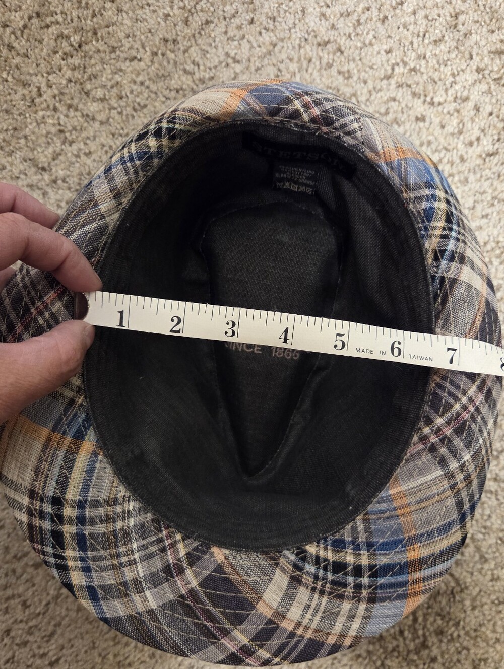 Stetson Plaid Linen Blend Fedora Hat Trilby Mens XL Classic Short Brim Blue Gray - Picture 11 of 11